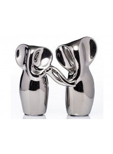 Silver Mirrored Intertwined Elephant Pair