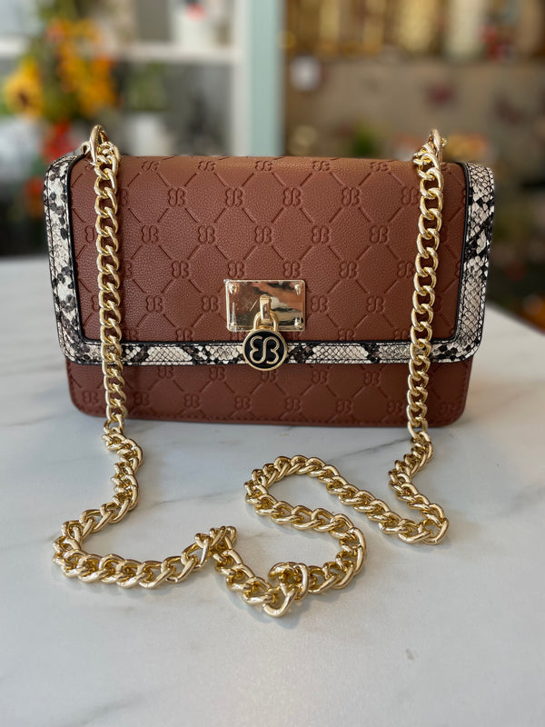 Bessie Tan Crossbody Bag with Gold Strap