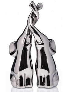 Silver Mirrored Intertwined Trunks Elephant Pair