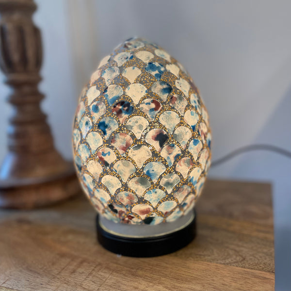 Blue & White Mosaic Egg Lamp 21.5cm