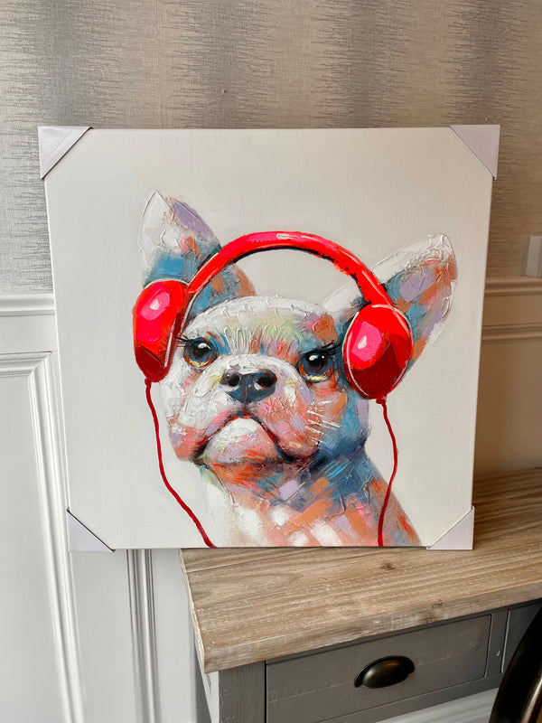 The Grange Collection Dog in Headphones Canvas