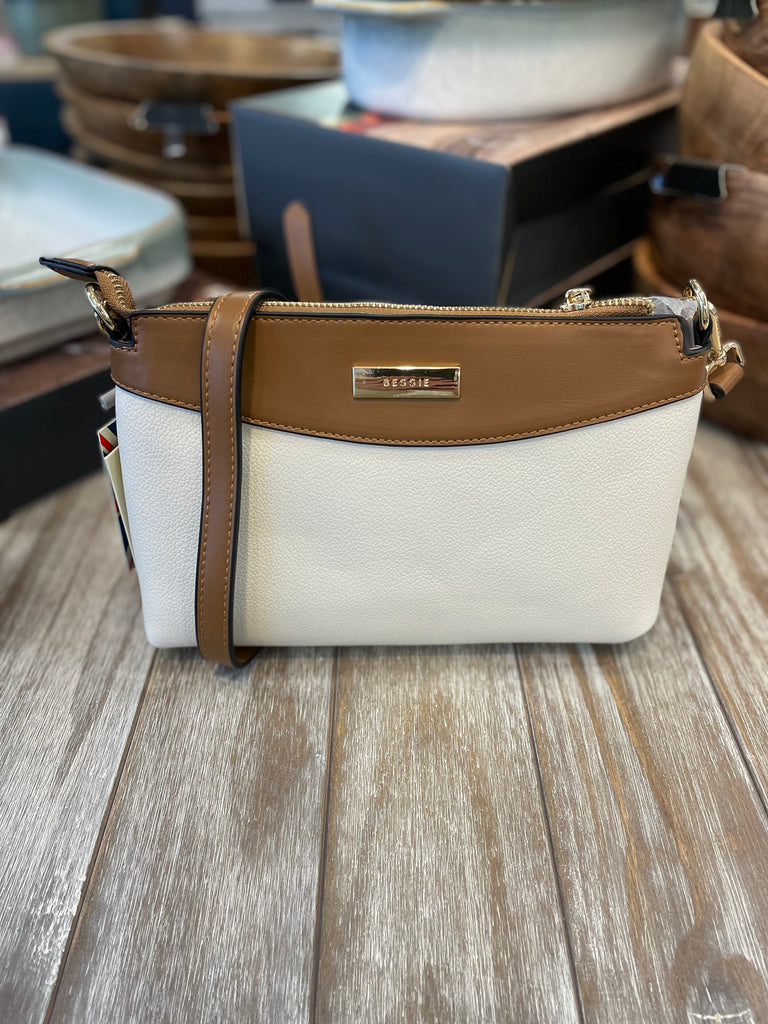 Bessie White and Brown Crossbody Bag