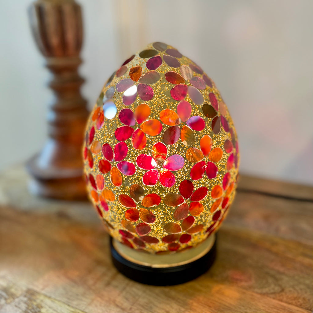 Red & Amber Mosaic Egg Lamp 21.5cm