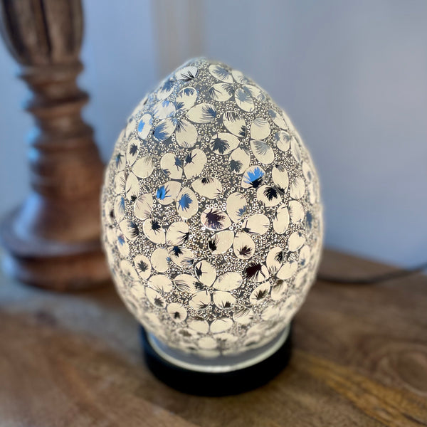 White Mosaic Egg Lamp 21.5cm