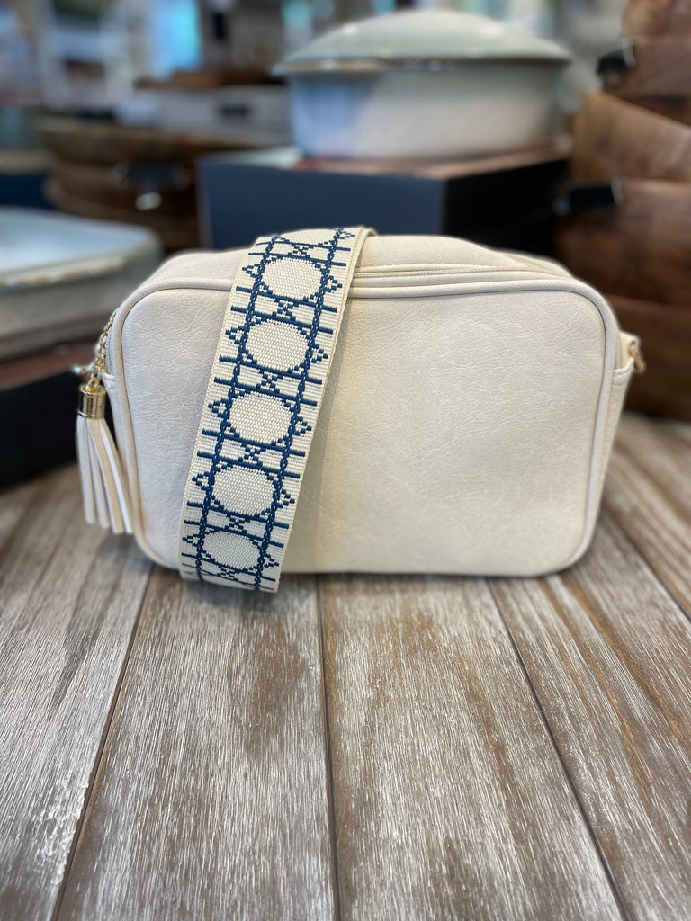 White Crossbody Bag with Wide Strap