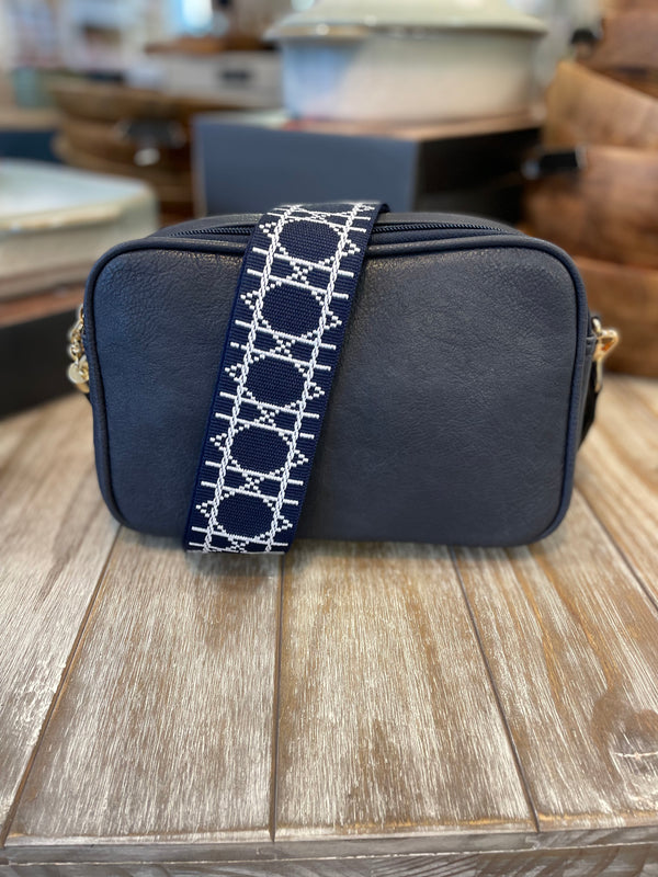 Navy Crossbody Bag with Wide navy and white Strap