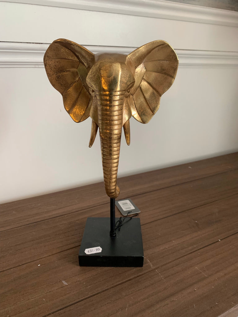 Black and Gold Elephant Bust on Stand