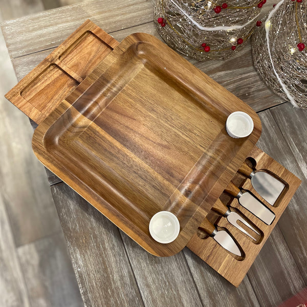 Rectangular Cheeseboard with Dishes and Knives