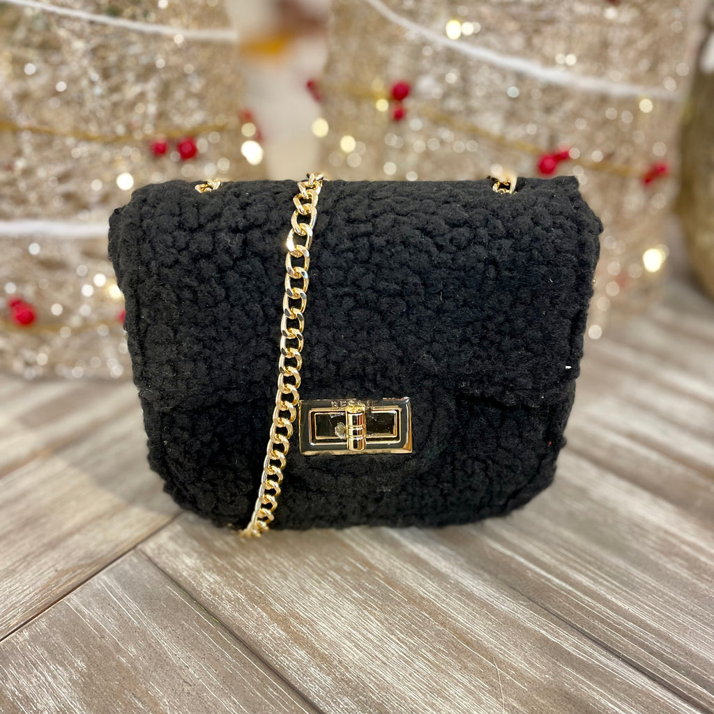 Black Fur Crossbody Handbag