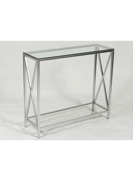 Metal Console Table with Glass Shelves (Silver)