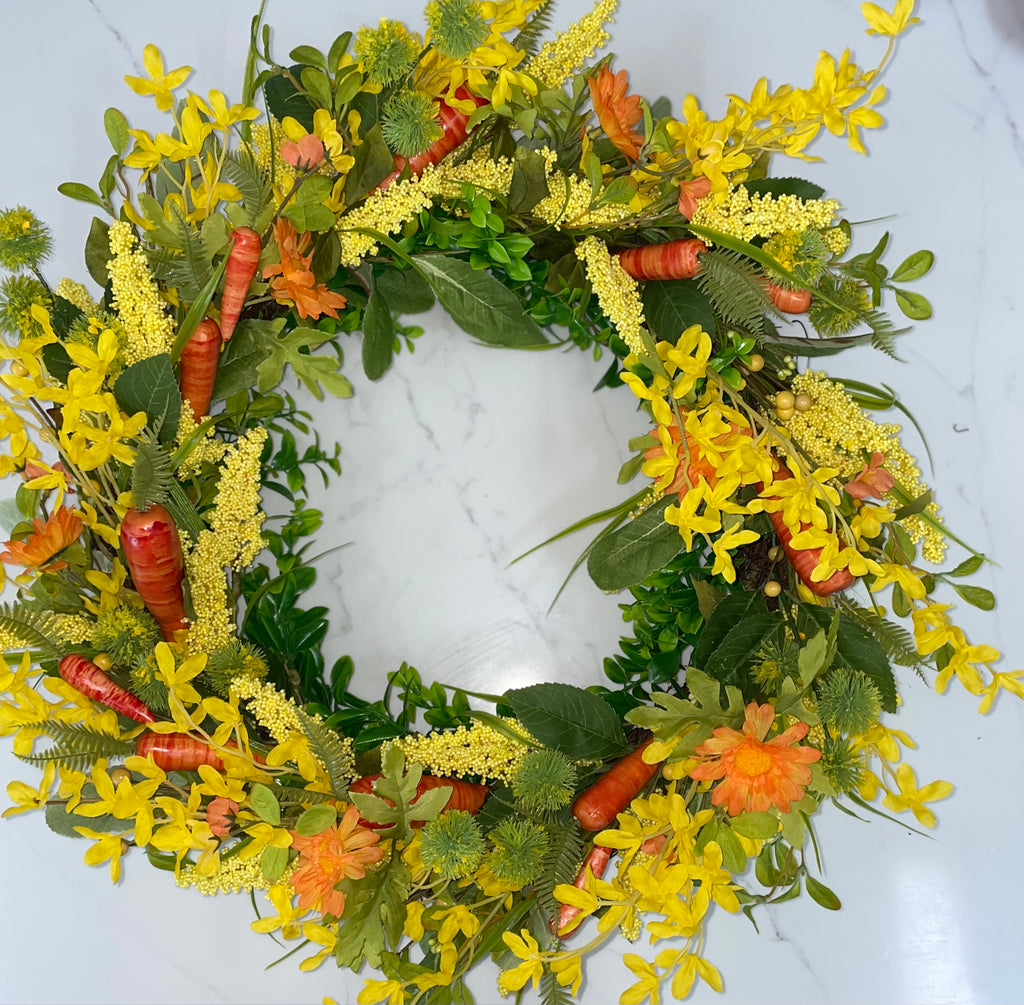 Yellow and Orange Flower Wreath with Carrots 75cm