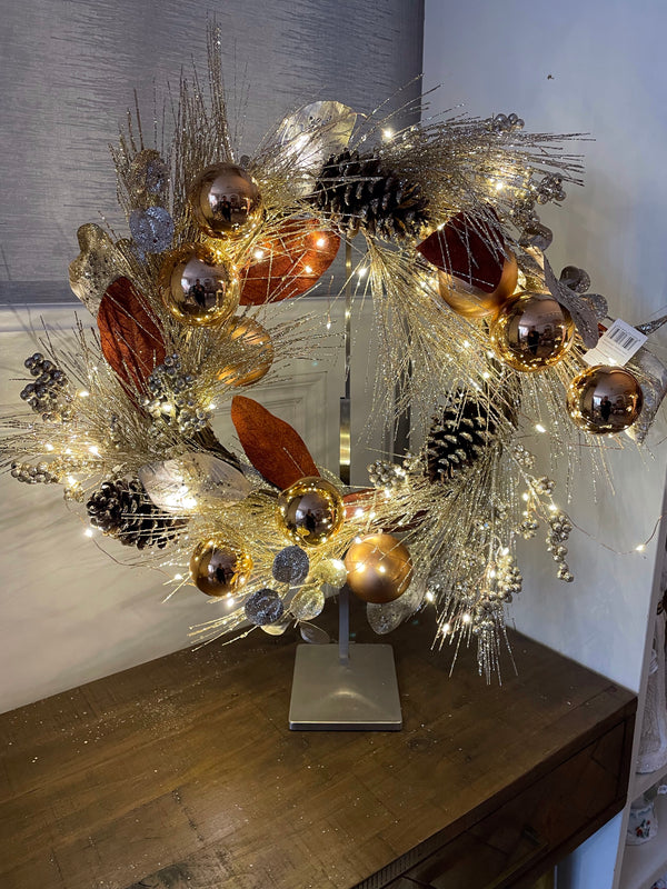 Gold, Champagne Wreath 60cm LED Lights