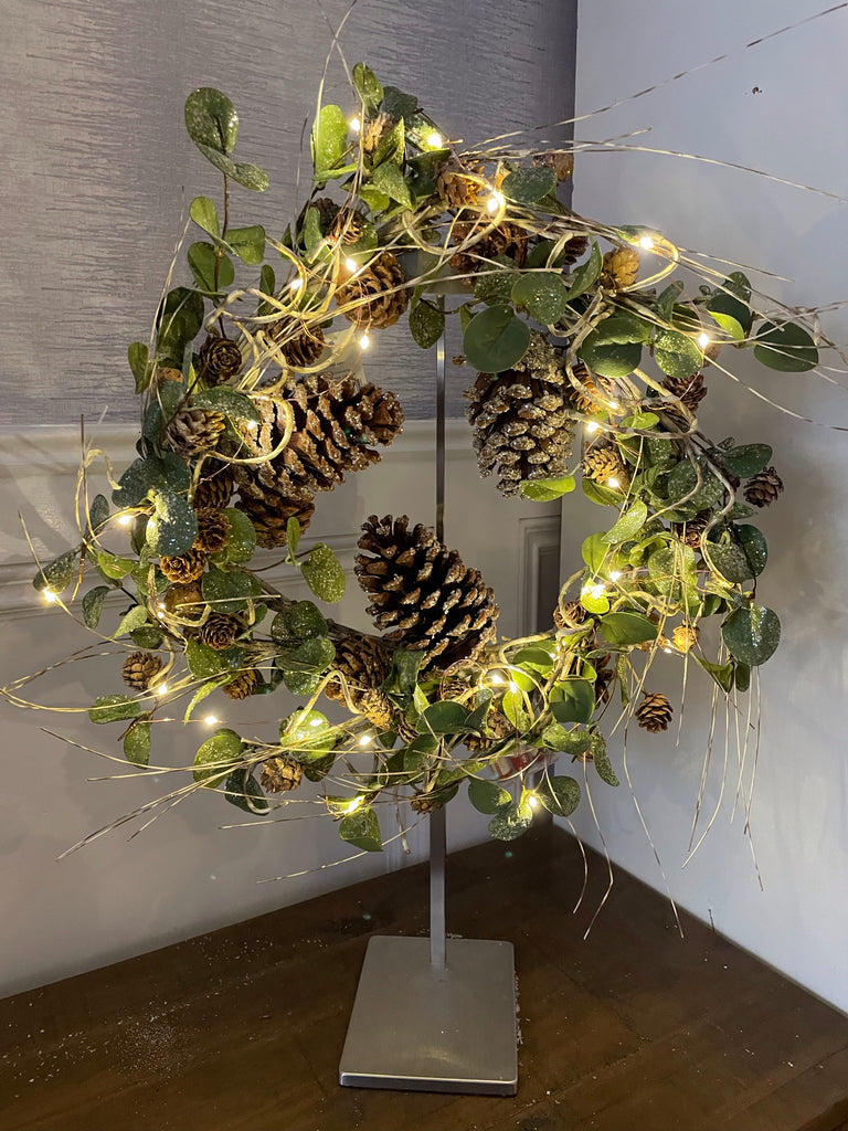 Christmas Pine Cone Wreath LED Lights 60cm