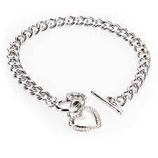 Silver Diamanté Heart Toggle Bracelet