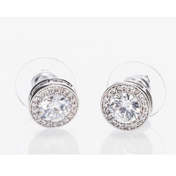 Silver White Stone & Diamanté Earrings