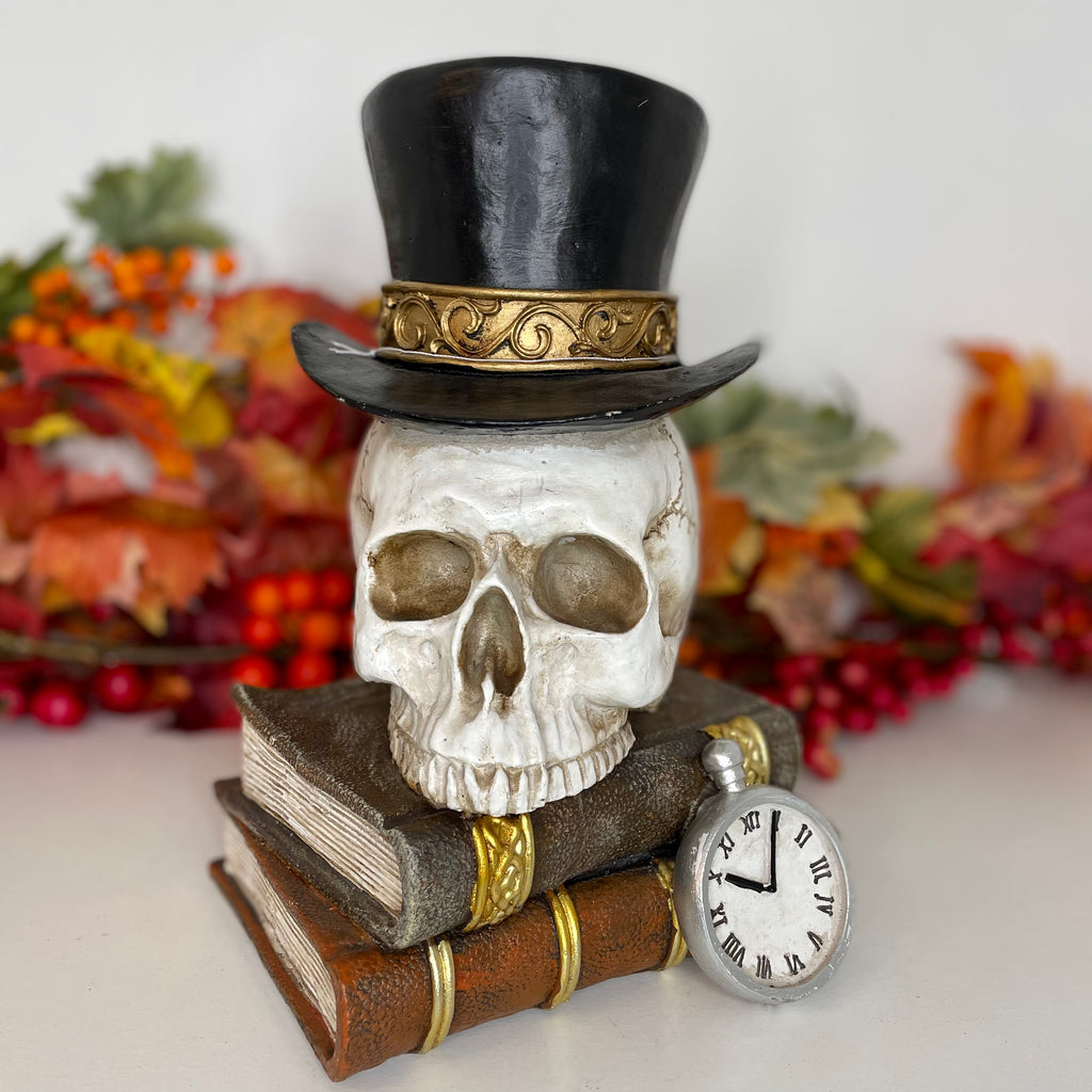 Skull and Top Hat on Books 28cm