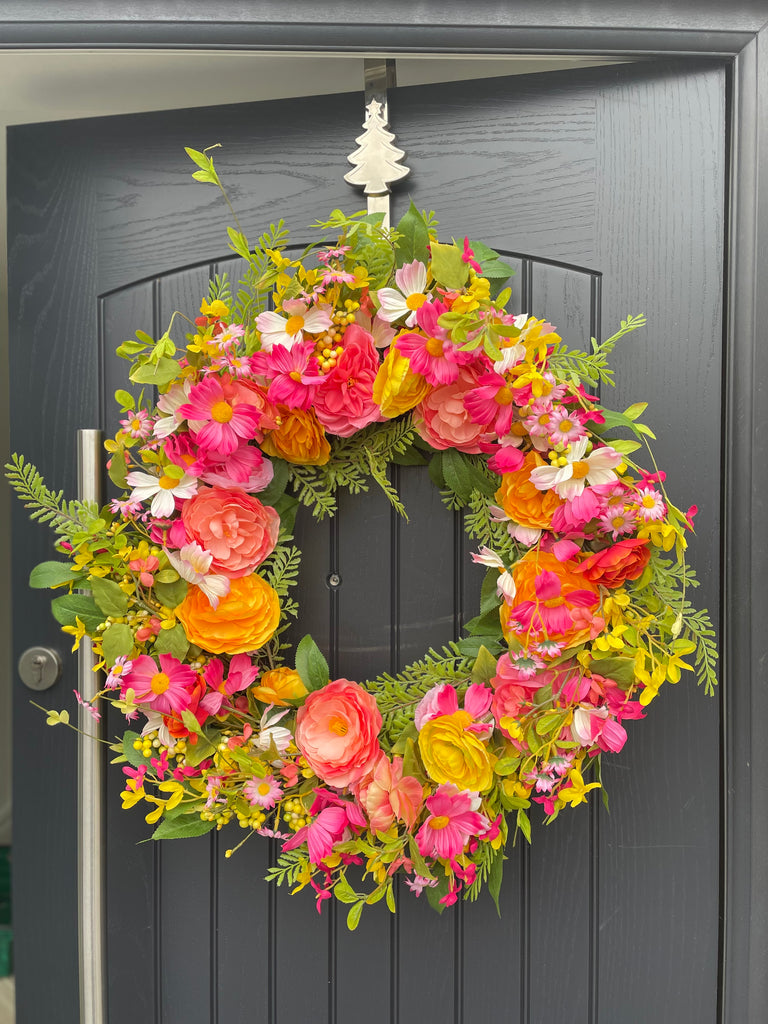 Pink and Yellow Flower Wreath with Berries 75cm
