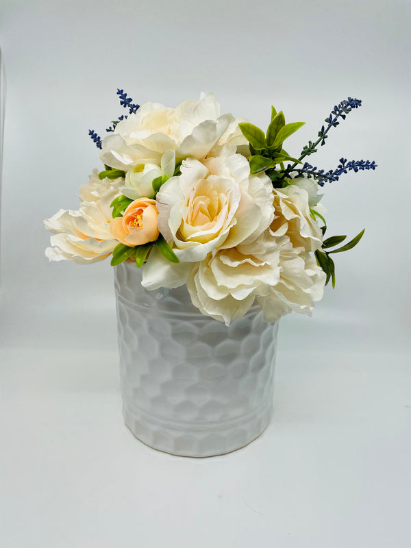 Peach Flower Arrangement in White Ceramic Pot 30cm