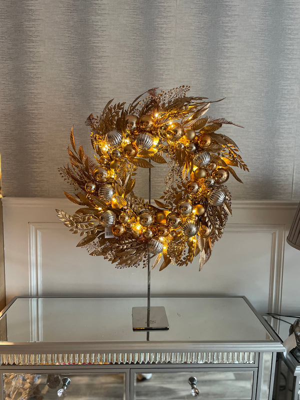 Golden Wreath with Baubles & Lights 70cm