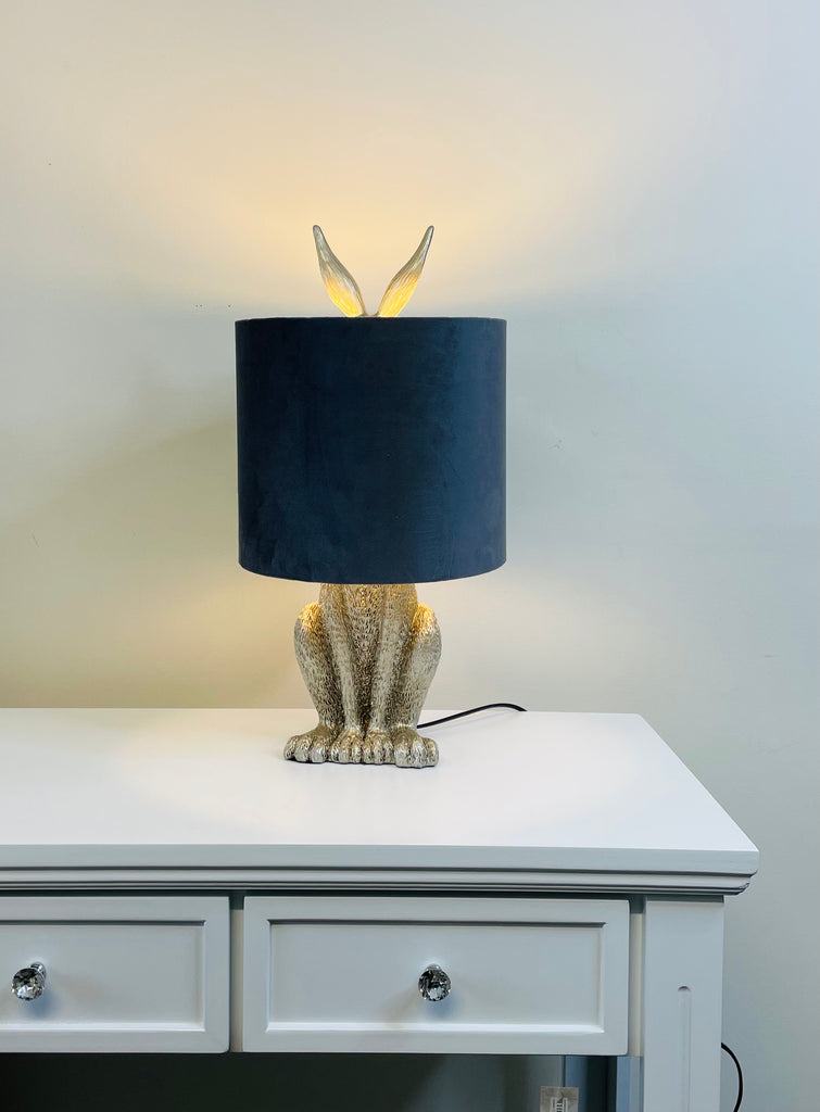 Silver Hare Table Lamp with Grey Velvet Shade 25x25x50cm