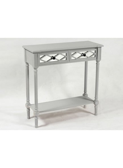2 Drawer Wooden Console Table with Mirror Effect (Grey)