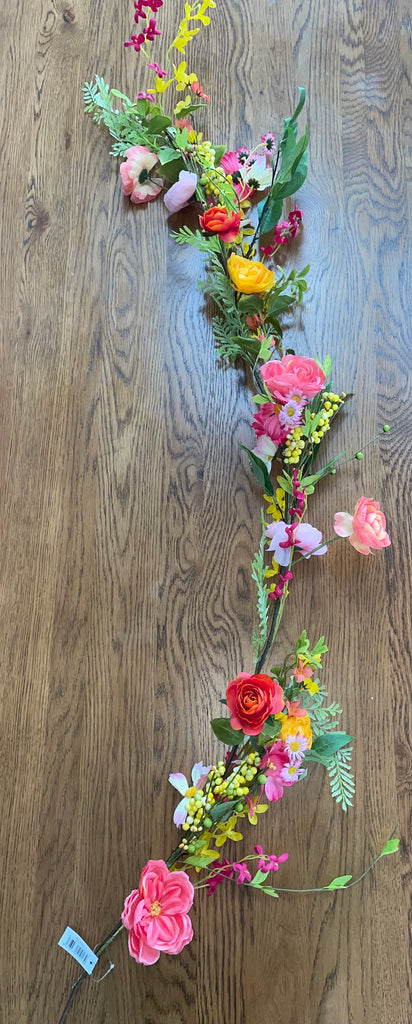 Pink Yellow Flower Garland with Berries 150cm